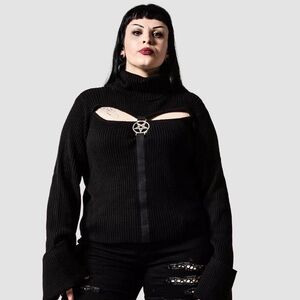 Killstar NWT Cutout Touched By Darkness Turtleneck Sweater with Pentagram Detail